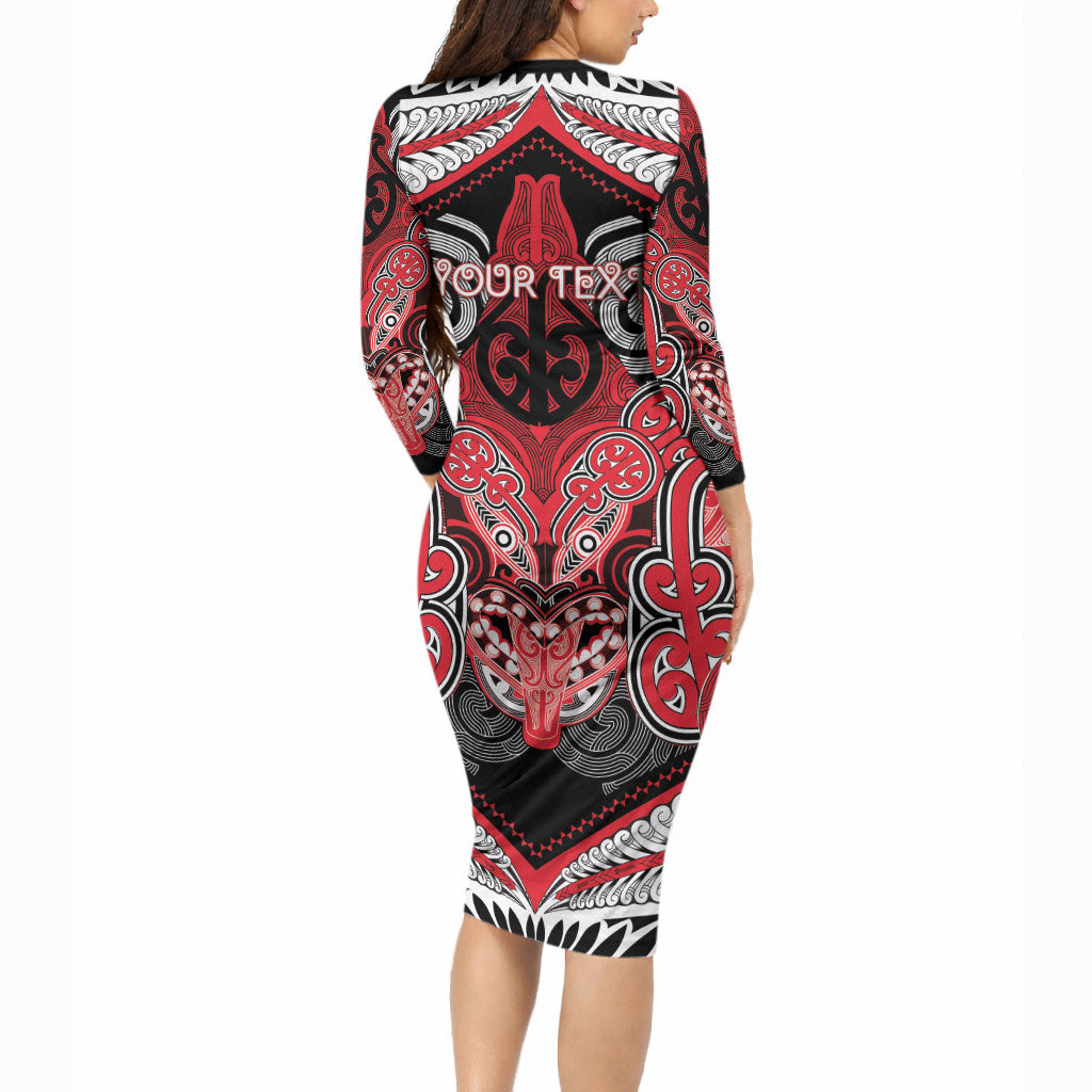 Aotearoa Iwi Te Arawa Personalised Long Sleeve Bodycon Dress Maori Kowhaiwhai Pattern