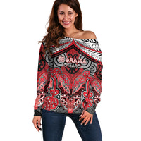 Aotearoa Iwi Te Arawa Personalised Off Shoulder Sweater Maori Kowhaiwhai Pattern
