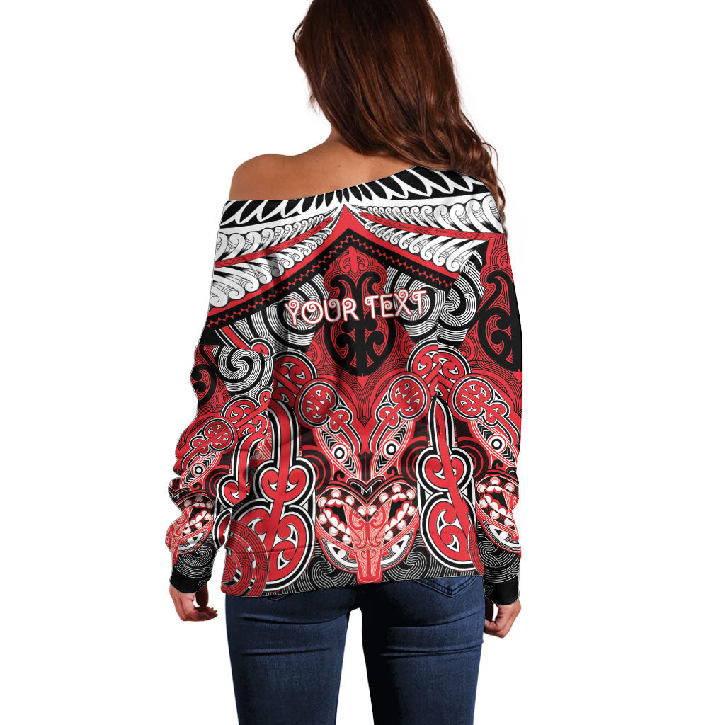 Aotearoa Iwi Te Arawa Personalised Off Shoulder Sweater Maori Kowhaiwhai Pattern