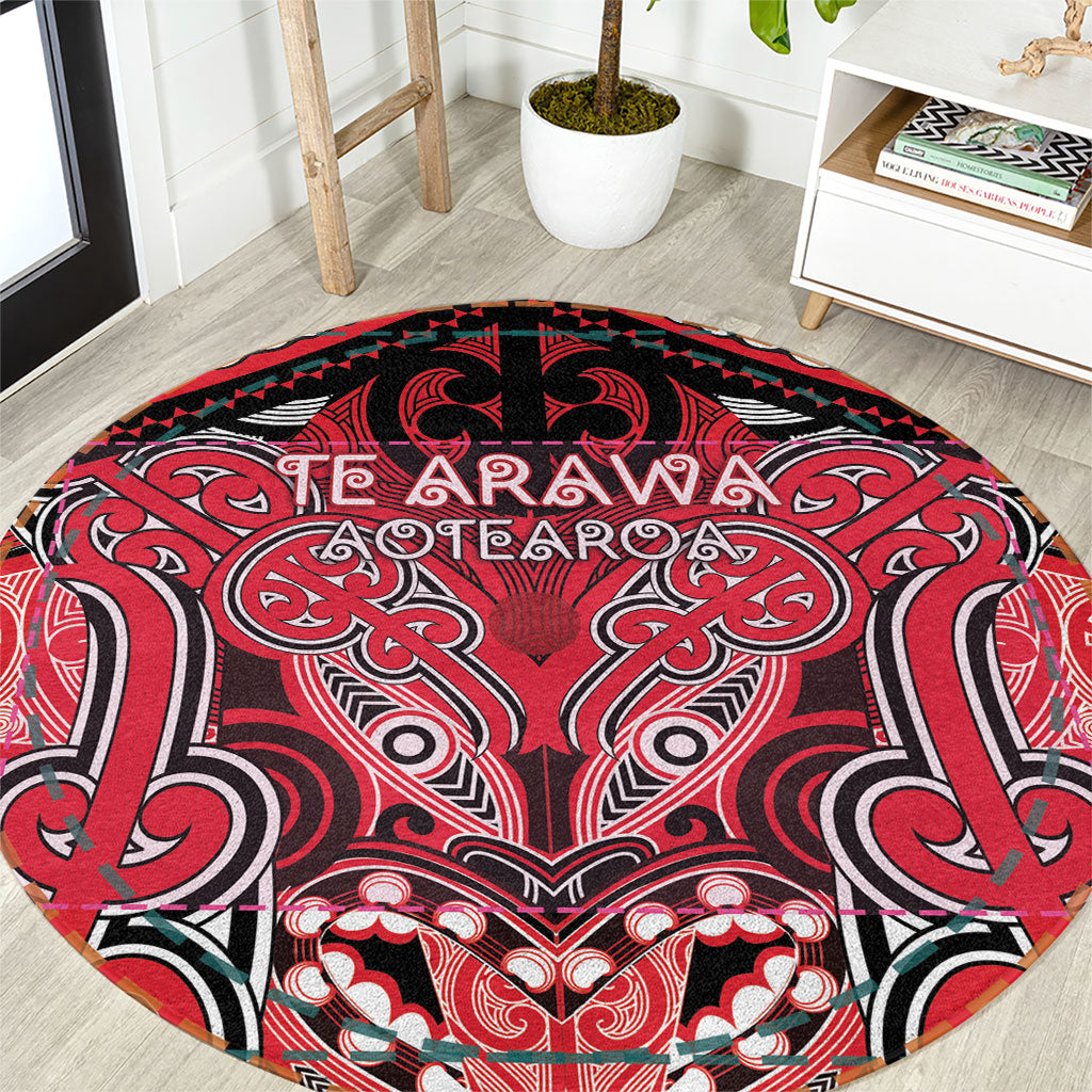 Aotearoa Iwi Te Arawa Round Carpet Maori Kowhaiwhai Pattern