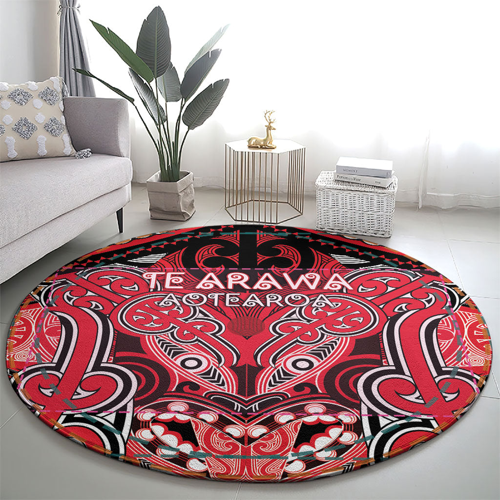 Aotearoa Iwi Te Arawa Round Carpet Maori Kowhaiwhai Pattern