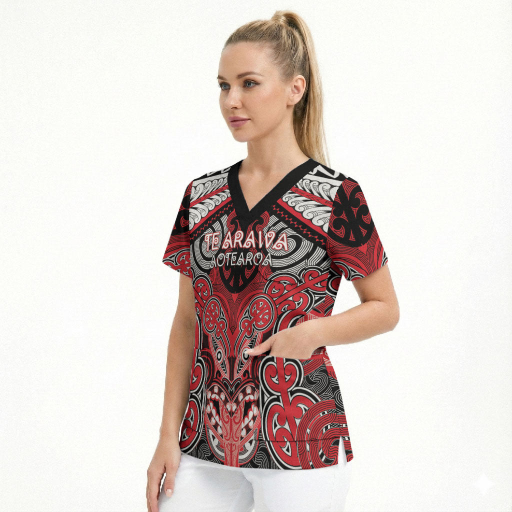 Aotearoa Iwi Te Arawa Personalised Scrub Top Maori Kowhaiwhai Pattern