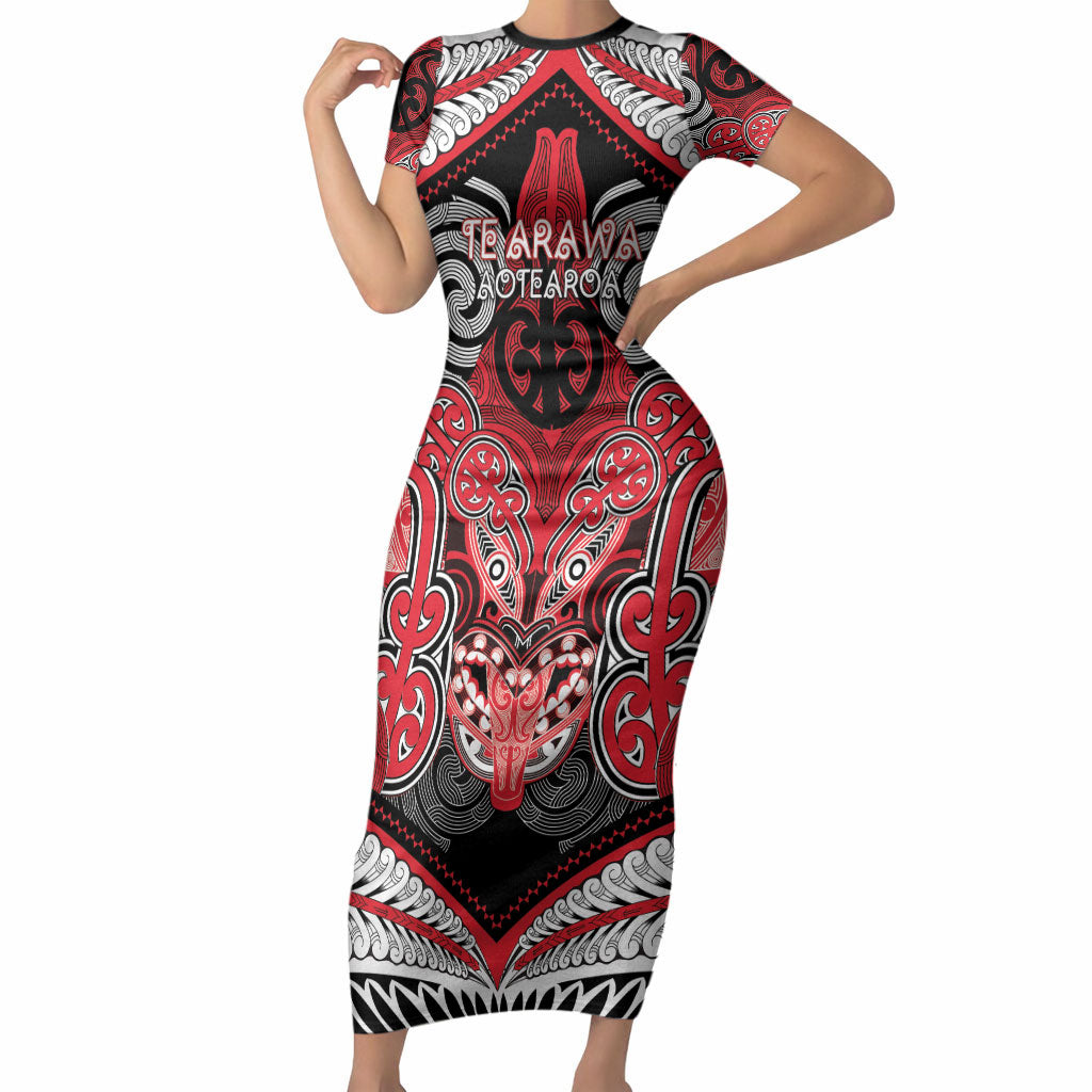 Aotearoa Iwi Te Arawa Personalised Short Sleeve Bodycon Dress Maori Kowhaiwhai Pattern
