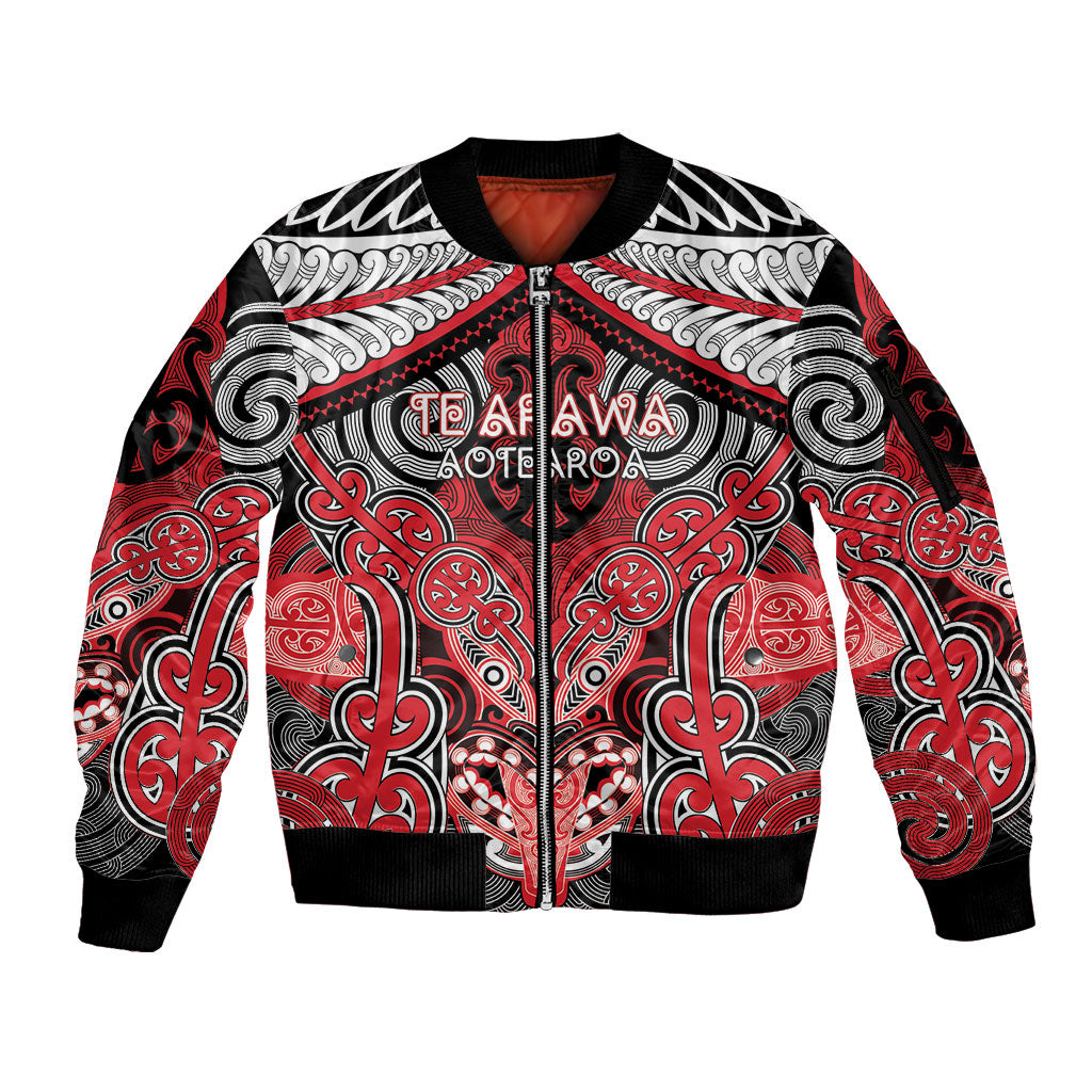 Aotearoa Iwi Te Arawa Personalised Sleeve Zip Bomber Jacket Maori Kowhaiwhai Pattern