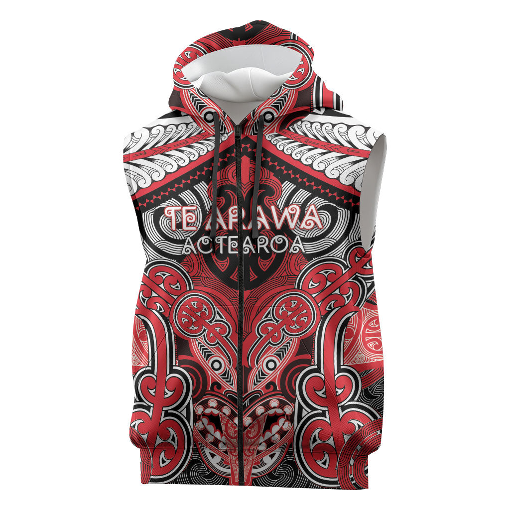 Aotearoa Iwi Te Arawa Personalised Sleeveless Zip Hoodie Maori Kowhaiwhai Pattern