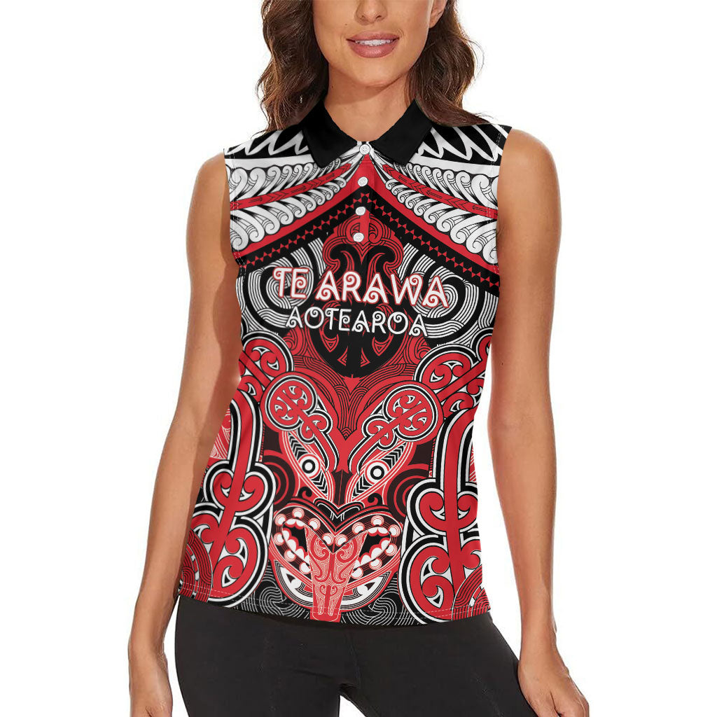 Aotearoa Iwi Te Arawa Personalised Women Sleeveless Polo Shirt Maori Kowhaiwhai Pattern