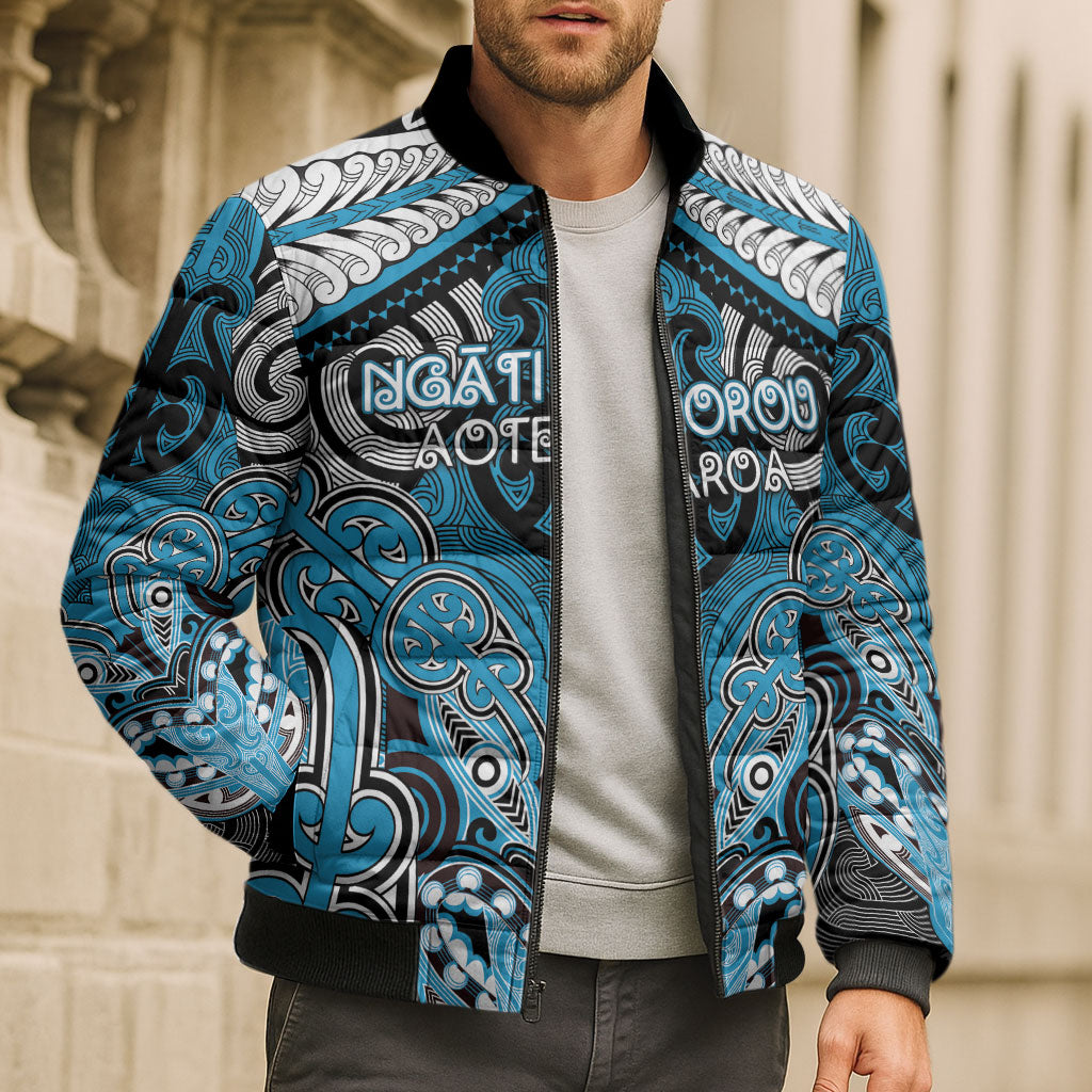 Aotearoa Iwi Ngati Porou Personalised Bomber Puffer Jacket Maori Kowhaiwhai Pattern
