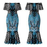 Aotearoa Iwi Ngati Porou Personalised Couples Matching Mermaid Dress and Long Sleeve Button Shirt Maori Kowhaiwhai Pattern