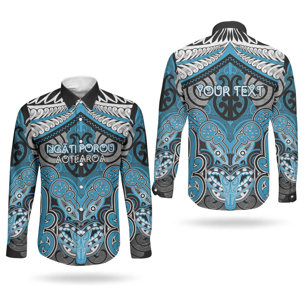 Aotearoa Iwi Ngati Porou Personalised Couples Matching Off Shoulder Maxi Dress and Long Sleeve Button Shirt Maori Kowhaiwhai Pattern