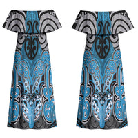 Aotearoa Iwi Ngati Porou Personalised Couples Matching Off Shoulder Maxi Dress and Long Sleeve Button Shirt Maori Kowhaiwhai Pattern