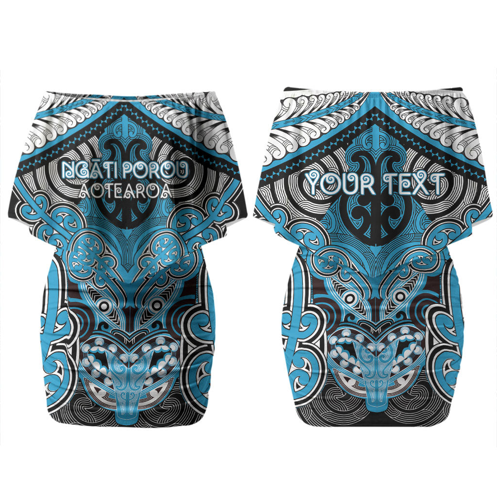 Aotearoa Iwi Ngati Porou Personalised Couples Matching Off Shoulder Short Dress and Long Sleeve Button Shirt Maori Kowhaiwhai Pattern