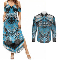 Aotearoa Iwi Ngati Porou Personalised Couples Matching Summer Maxi Dress and Long Sleeve Button Shirt Maori Kowhaiwhai Pattern