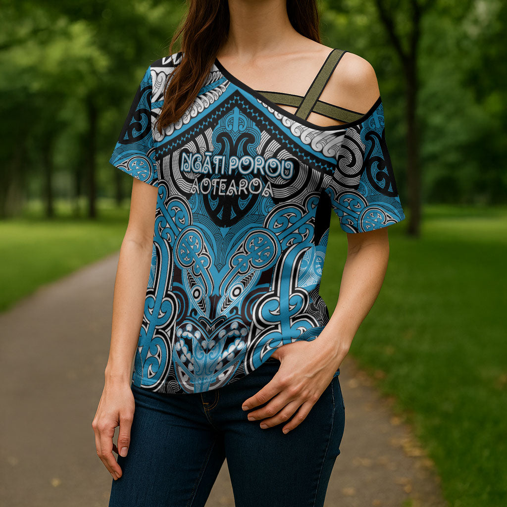 Aotearoa Iwi Ngati Porou Personalised Cross Shoulder Shirt Maori Kowhaiwhai Pattern