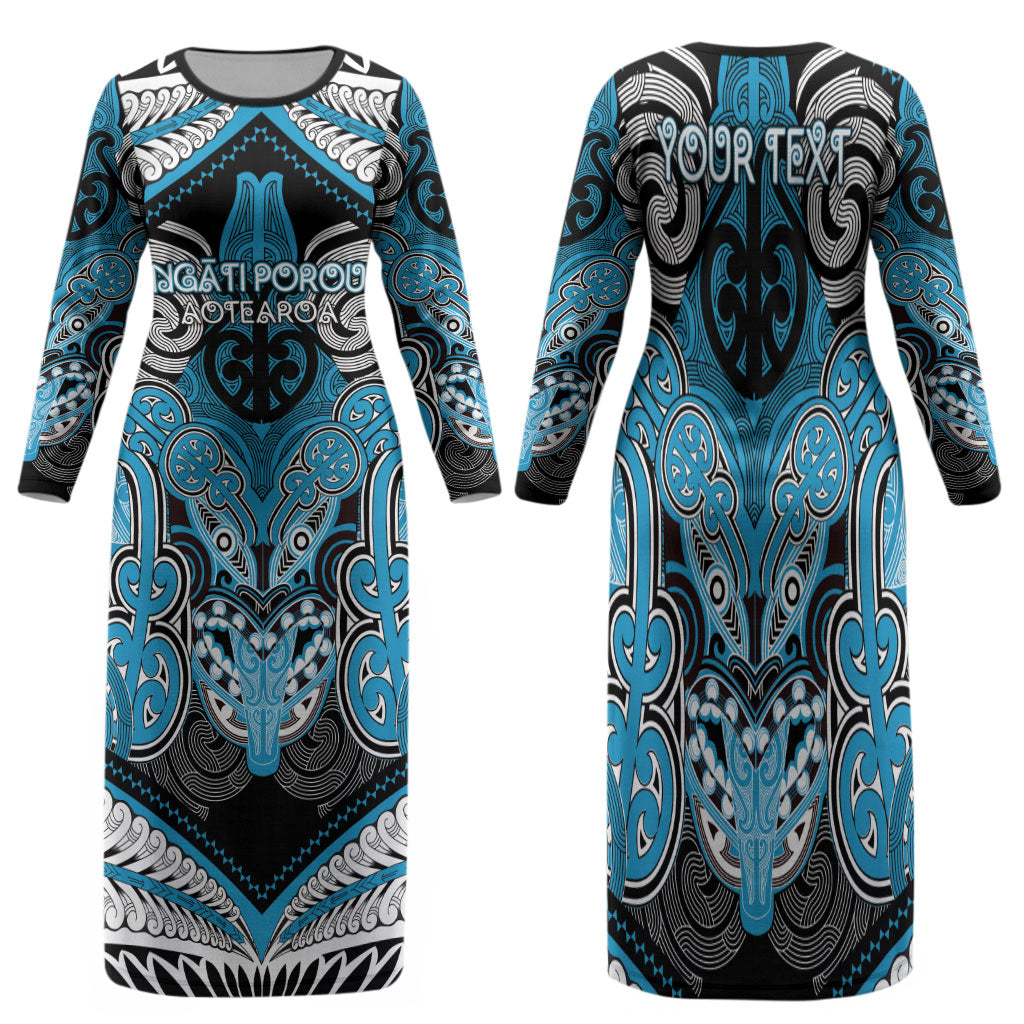 Aotearoa Iwi Ngati Porou Personalised Family Matching Long Sleeve Bodycon Dress and Hawaiian Shirt Maori Kowhaiwhai Pattern