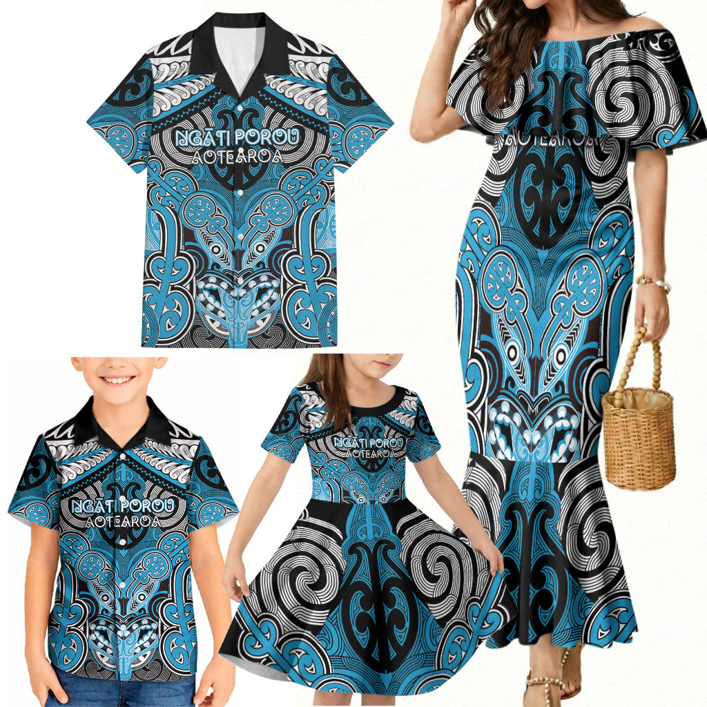Aotearoa Iwi Ngati Porou Personalised Family Matching Mermaid Dress and Hawaiian Shirt Maori Kowhaiwhai Pattern