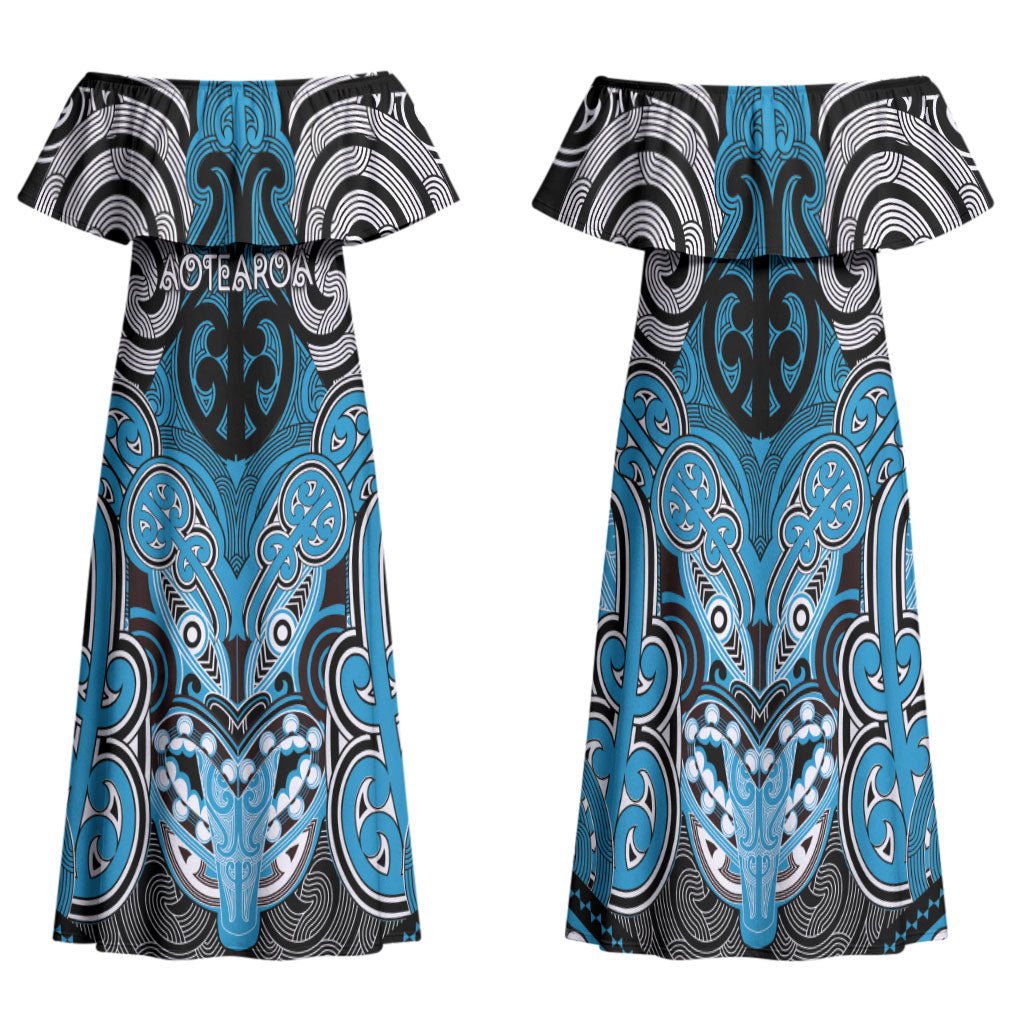 Aotearoa Iwi Ngati Porou Personalised Family Matching Off Shoulder Maxi Dress and Hawaiian Shirt Maori Kowhaiwhai Pattern