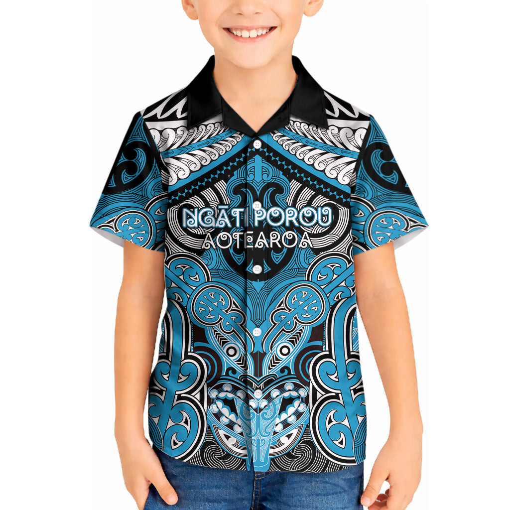 Aotearoa Iwi Ngati Porou Personalised Kid Hawaiian Shirt Maori Kowhaiwhai Pattern