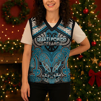 Aotearoa Iwi Ngati Porou Personalised Christmas Knitted V-Neck Vest Maori Kowhaiwhai Pattern