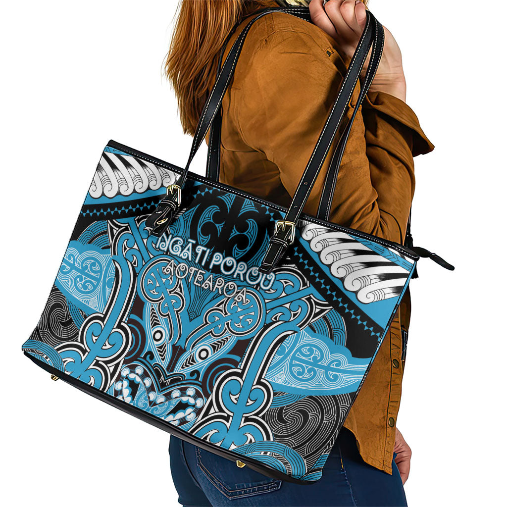 Aotearoa Iwi Ngati Porou Leather Tote Bag Maori Kowhaiwhai Pattern