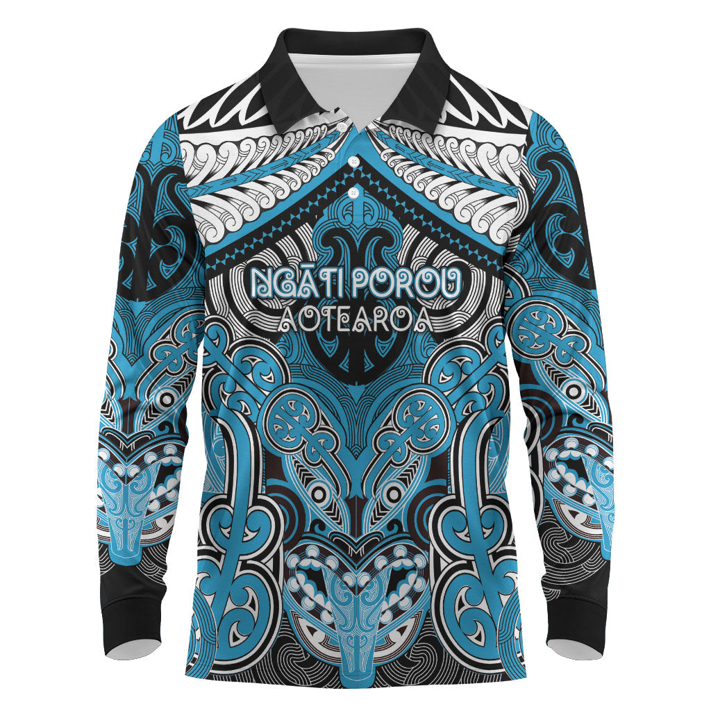 Aotearoa Iwi Ngati Porou Personalised Long Sleeve Polo Shirt Maori Kowhaiwhai Pattern