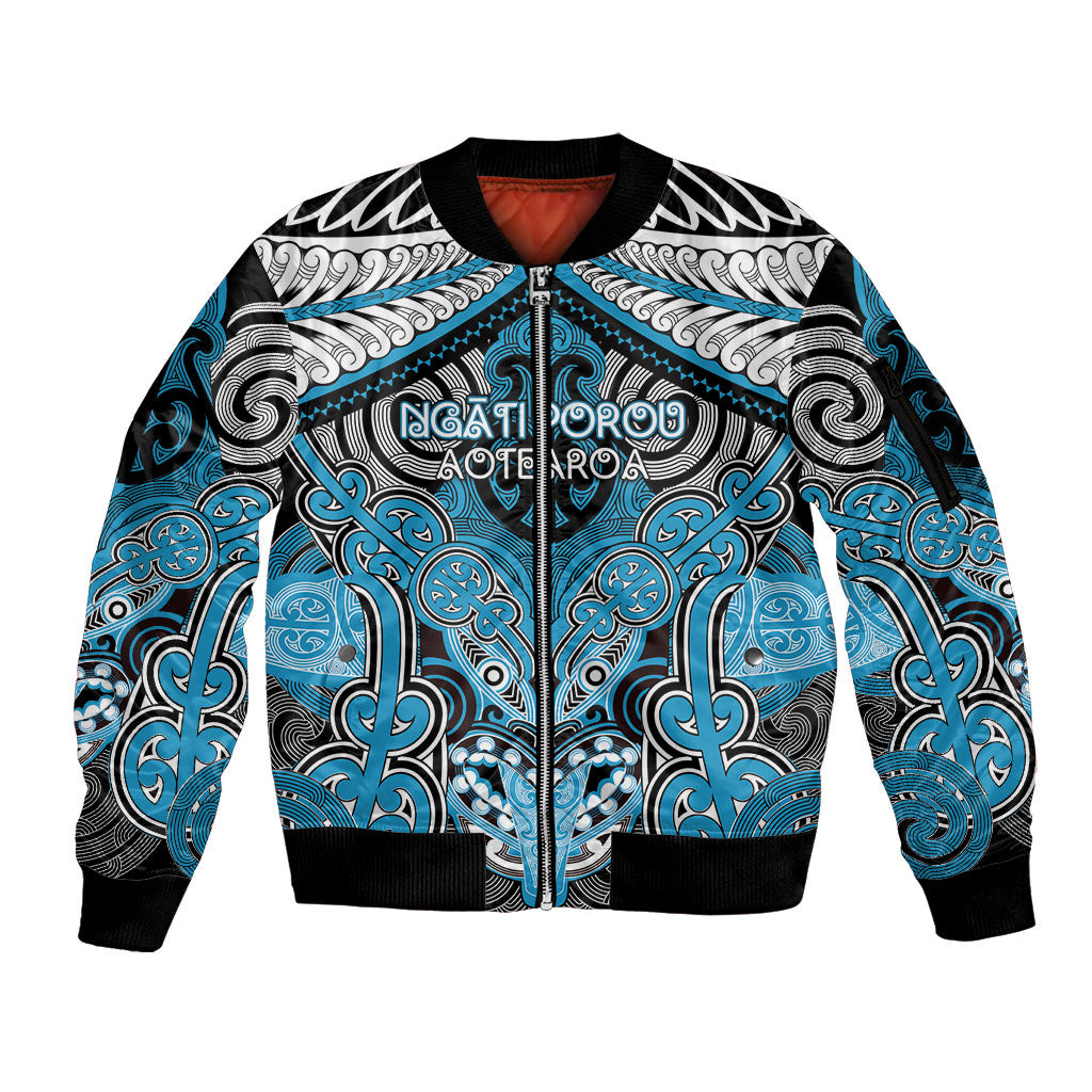 Aotearoa Iwi Ngati Porou Personalised Sleeve Zip Bomber Jacket Maori Kowhaiwhai Pattern