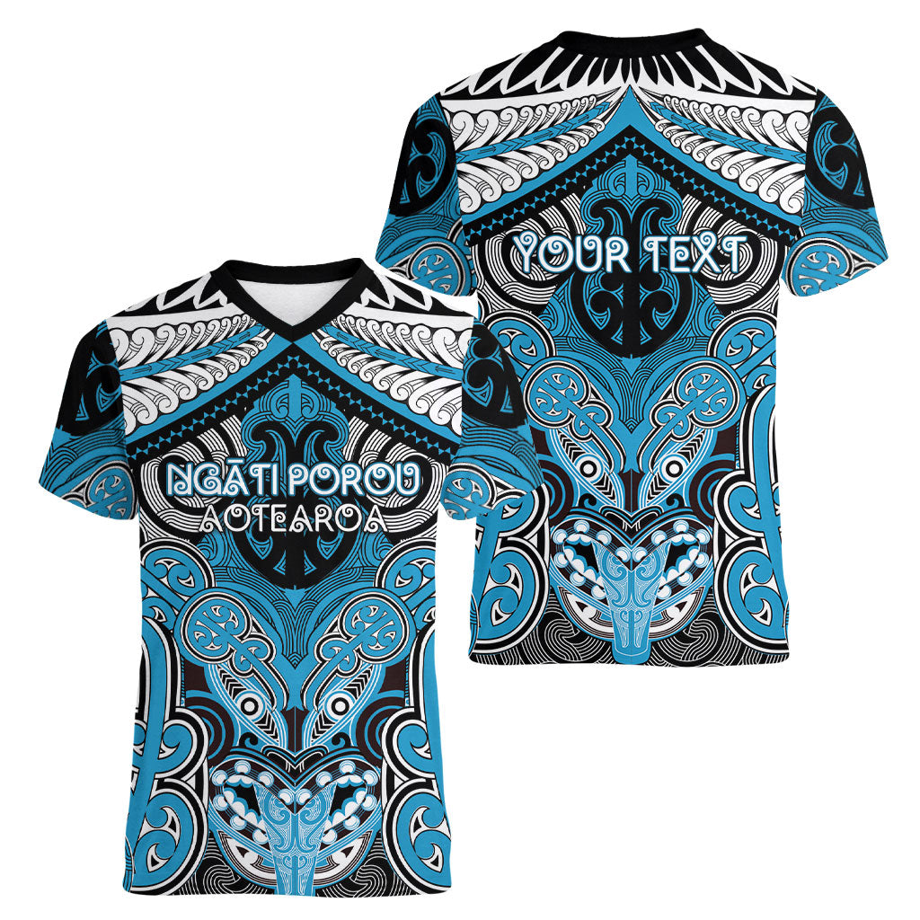 Aotearoa Iwi Ngati Porou Personalised Women V-Neck T-Shirt Maori Kowhaiwhai Pattern