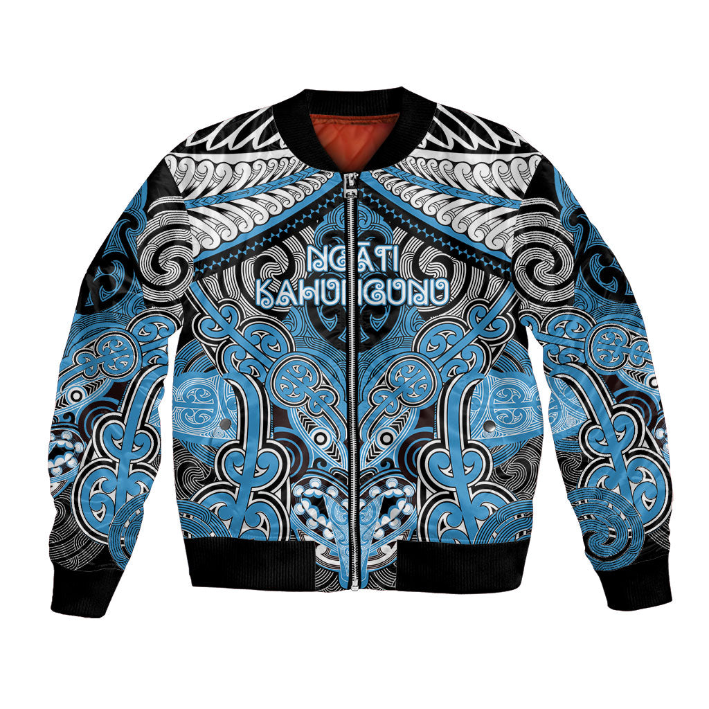 Aotearoa Iwi Ngati Kahungunu Personalised Bomber Jacket Maori Kowhaiwhai Pattern LT19 Unisex Blue - Polynesian Pride