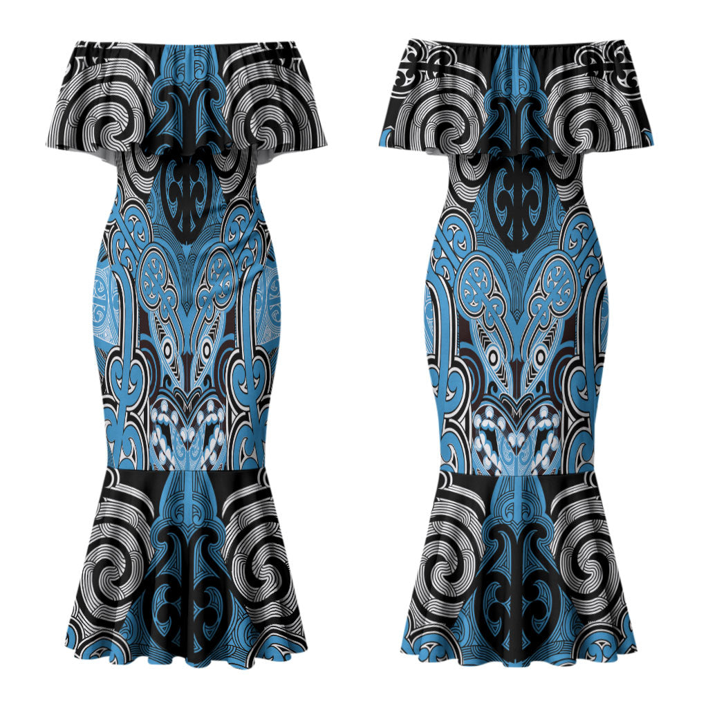Aotearoa Iwi Ngati Kahungunu Personalised Couples Matching Mermaid Dress and Long Sleeve Button Shirt Maori Kowhaiwhai Pattern