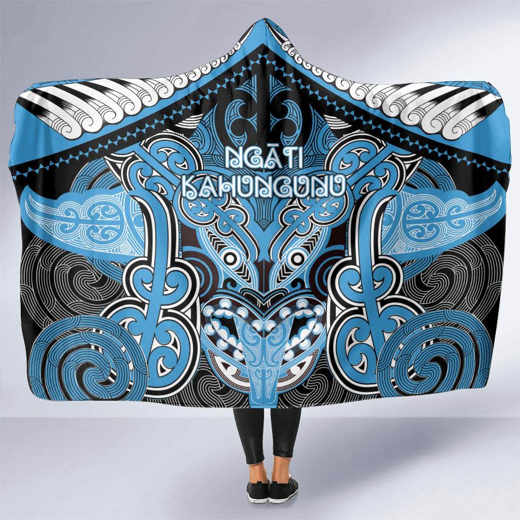 Aotearoa Iwi Ngati Kahungunu Hooded Blanket Maori Kowhaiwhai Pattern LT19 One Size Blue - Polynesian Pride