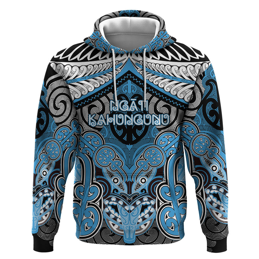 Aotearoa Iwi Ngati Kahungunu Personalised Hoodie Maori Kowhaiwhai Pattern LT19 Pullover Hoodie Blue - Polynesian Pride