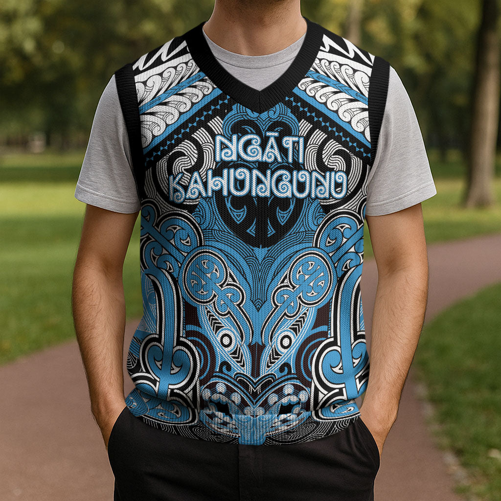 Aotearoa Iwi Ngati Kahungunu Personalised Christmas Knitted V-Neck Vest Maori Kowhaiwhai Pattern