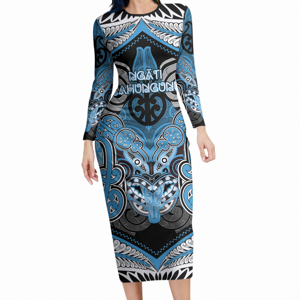 Aotearoa Iwi Ngati Kahungunu Personalised Long Sleeve Bodycon Dress Maori Kowhaiwhai Pattern