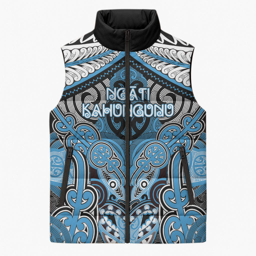 Aotearoa Iwi Ngati Kahungunu Personalised Sleeveless Puffer Jacket Maori Kowhaiwhai Pattern LT19 Unisex Blue - Polynesian Pride