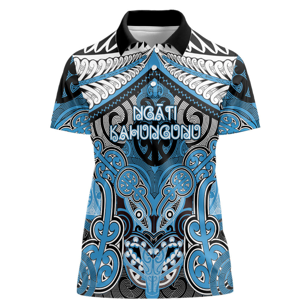Aotearoa Iwi Ngati Kahungunu Personalised Women Polo Shirt Maori Kowhaiwhai Pattern LT19 Female Blue - Polynesian Pride