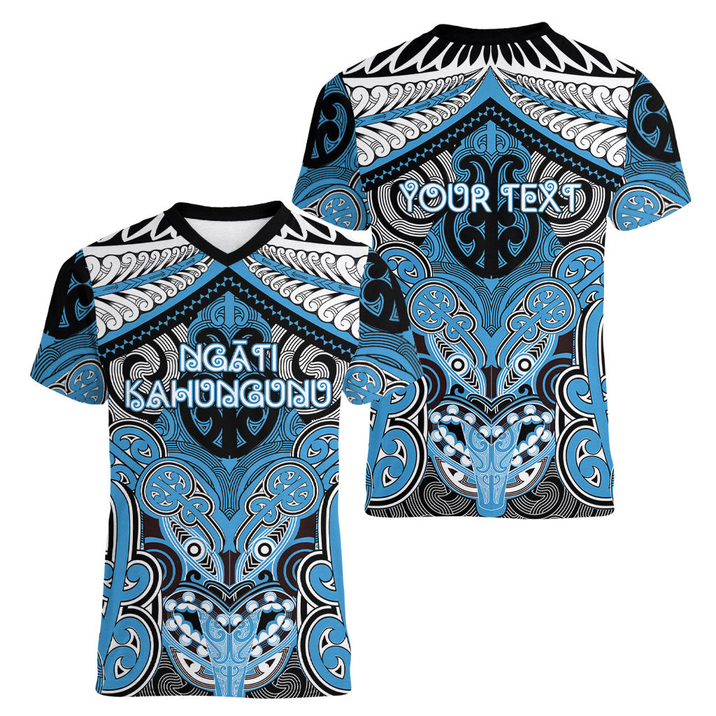 Aotearoa Iwi Ngati Kahungunu Personalised Women V-Neck T-Shirt Maori Kowhaiwhai Pattern