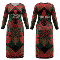 Aotearoa Iwi Tuhoe Personalised Couples Matching Long Sleeve Bodycon Dress and Hawaiian Shirt Maori Kowhaiwhai Pattern