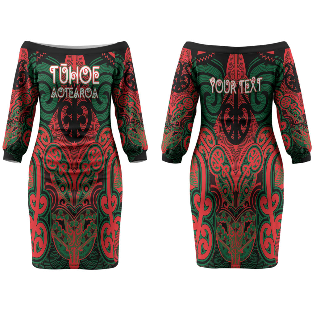 Aotearoa Iwi Tuhoe Personalised Family Matching Off The Shoulder Long Sleeve Dress and Hawaiian Shirt Maori Kowhaiwhai Pattern