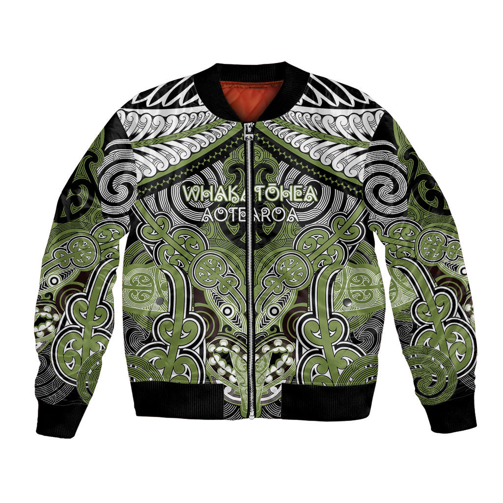 Aotearoa Iwi Whakatohea Personalised Bomber Jacket Maori Kowhaiwhai Pattern LT19 Unisex Olive Green - Polynesian Pride
