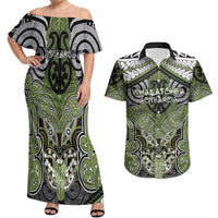 Aotearoa Iwi Whakatohea Personalised Couples Matching Off Shoulder Maxi Dress and Hawaiian Shirt Maori Kowhaiwhai Pattern