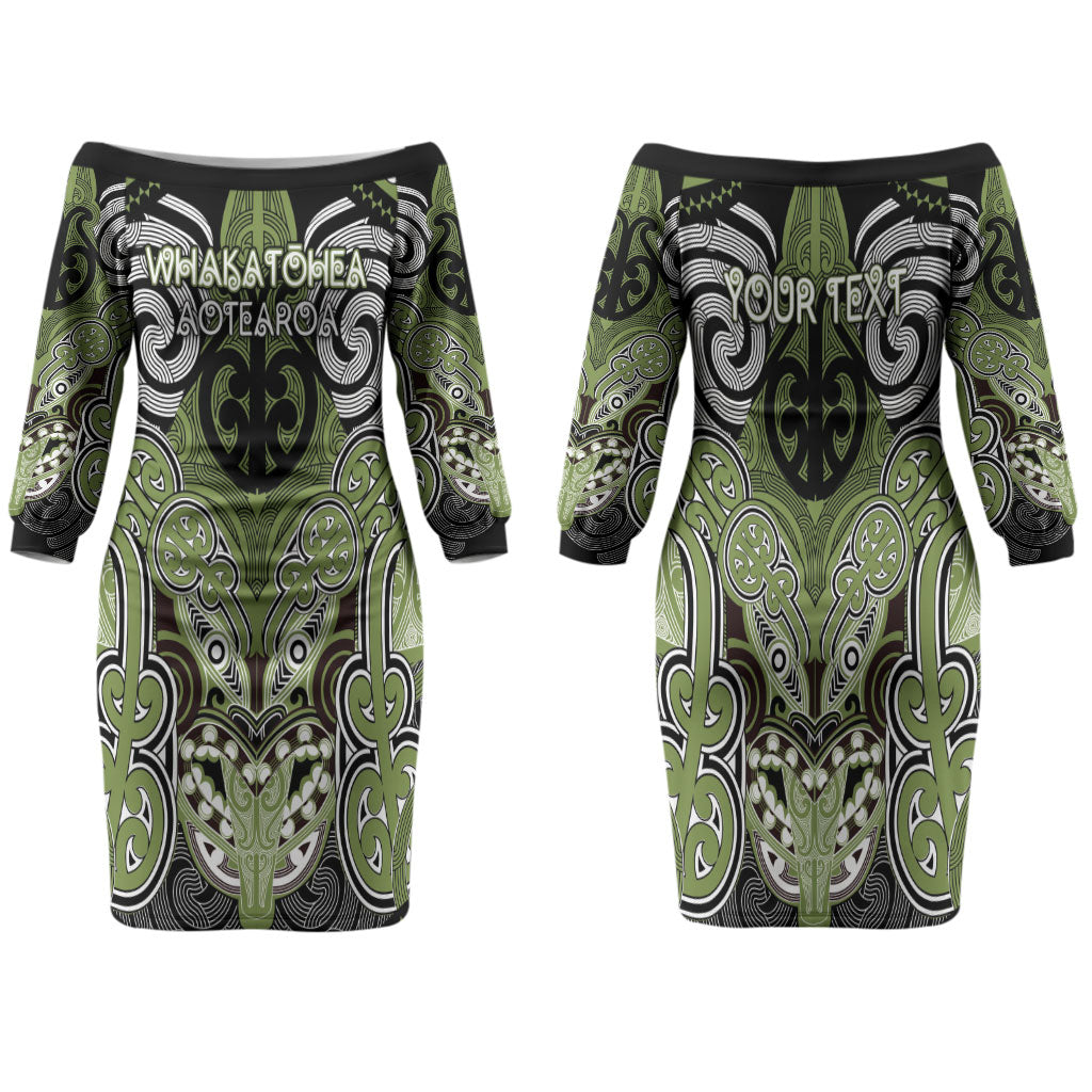 Aotearoa Iwi Whakatohea Personalised Family Matching Off The Shoulder Long Sleeve Dress and Hawaiian Shirt Maori Kowhaiwhai Pattern