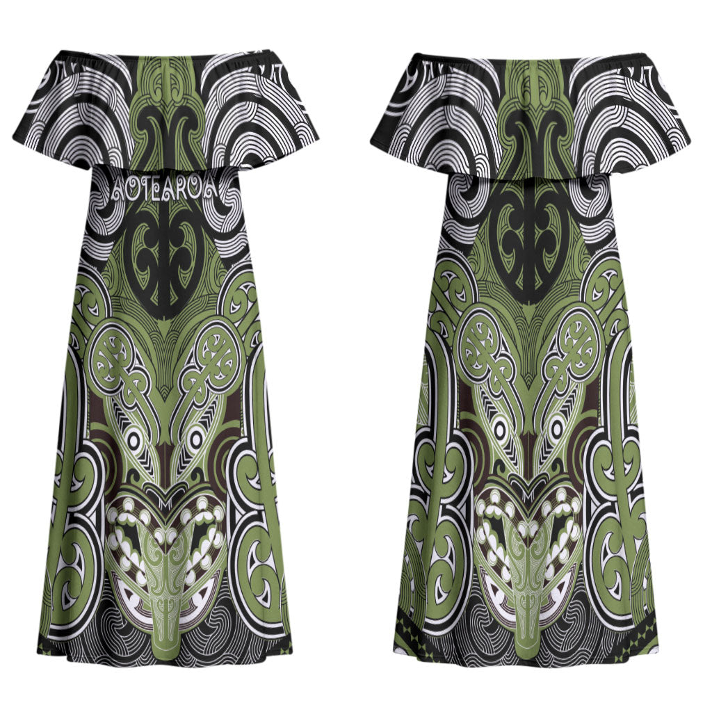 Aotearoa Iwi Whakatohea Personalised Family Matching Off Shoulder Maxi Dress and Hawaiian Shirt Maori Kowhaiwhai Pattern