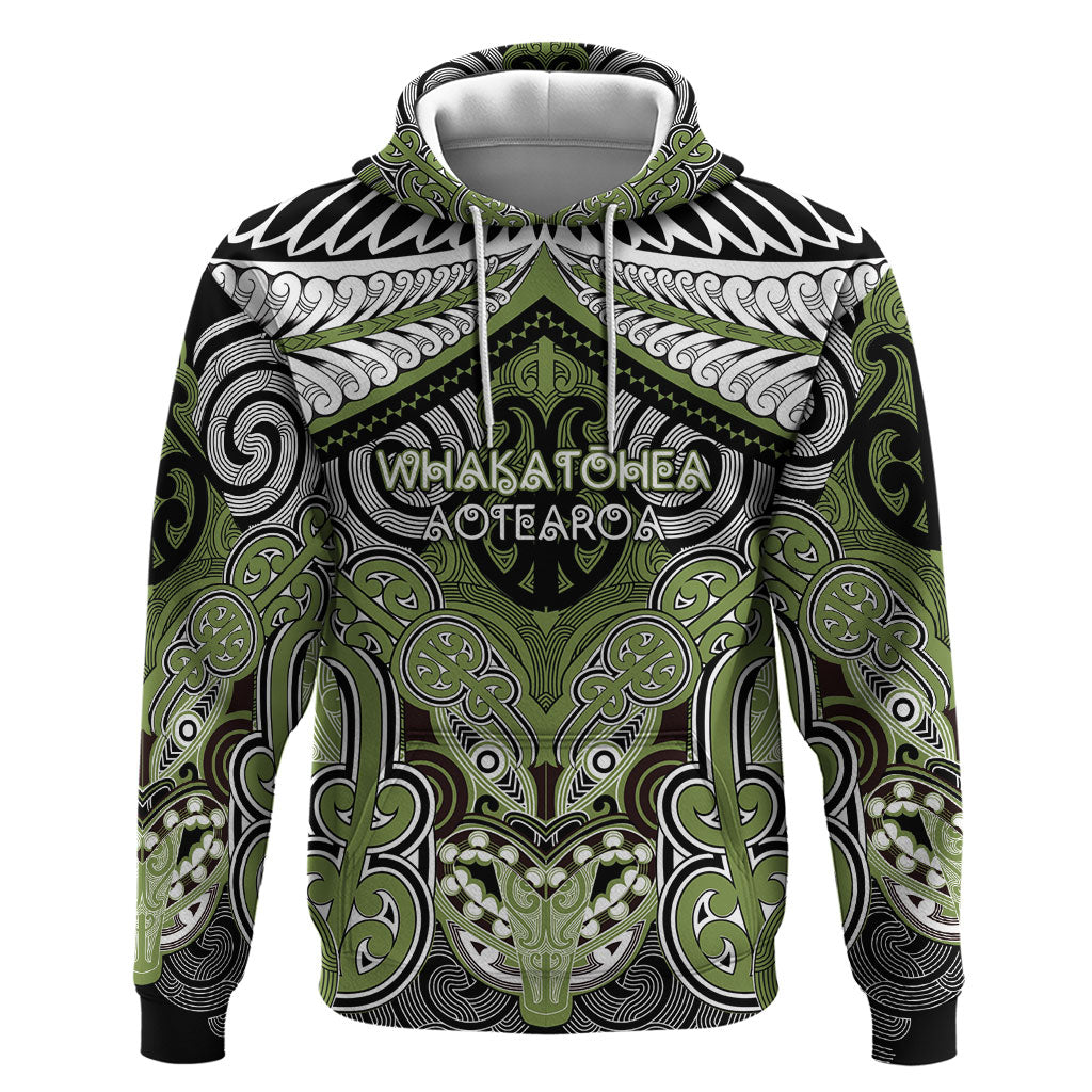 Aotearoa Iwi Whakatohea Personalised Hoodie Maori Kowhaiwhai Pattern LT19 Pullover Hoodie Olive Green - Polynesian Pride