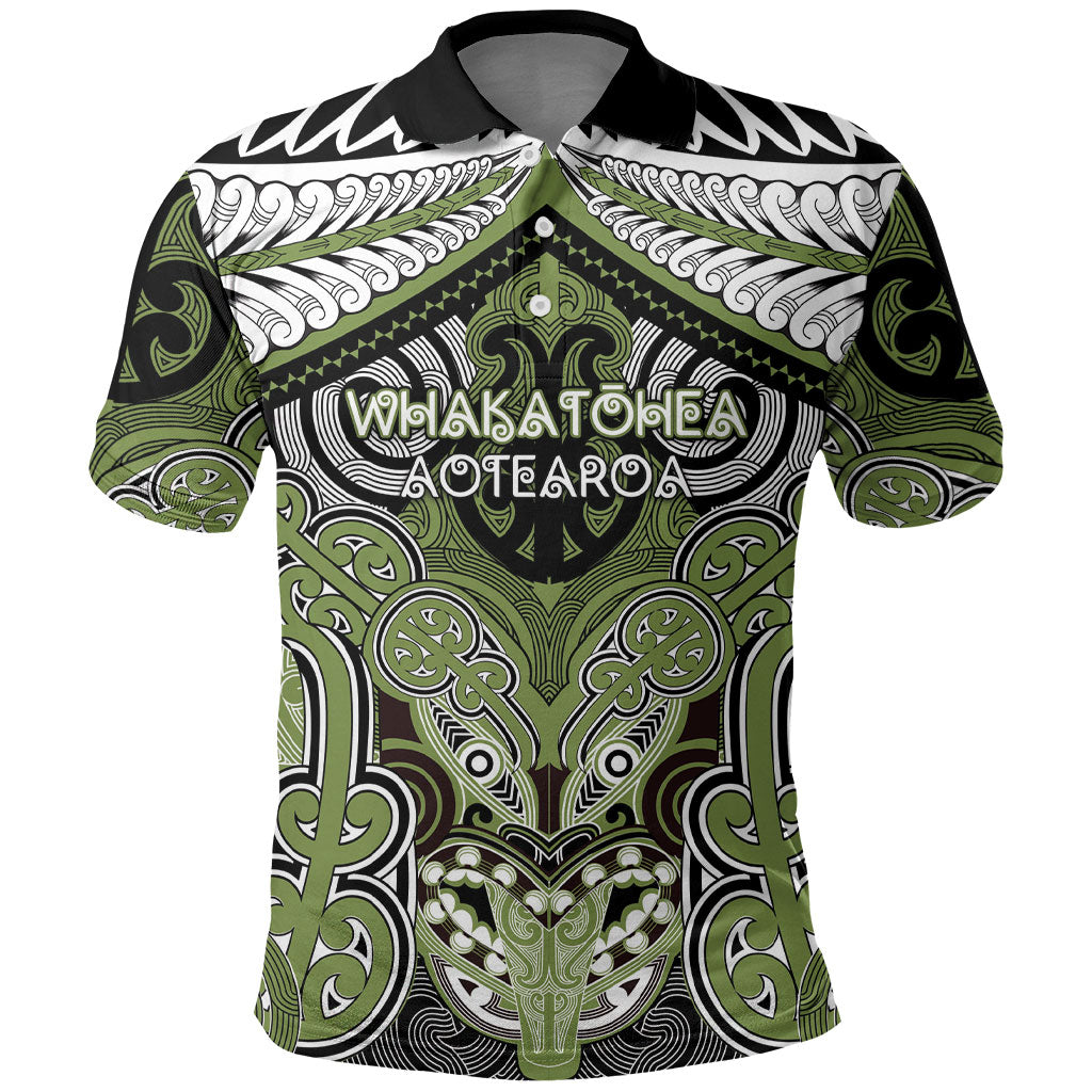 Aotearoa Iwi Whakatohea Personalised Polo Shirt Maori Kowhaiwhai Pattern LT19 Olive Green - Polynesian Pride