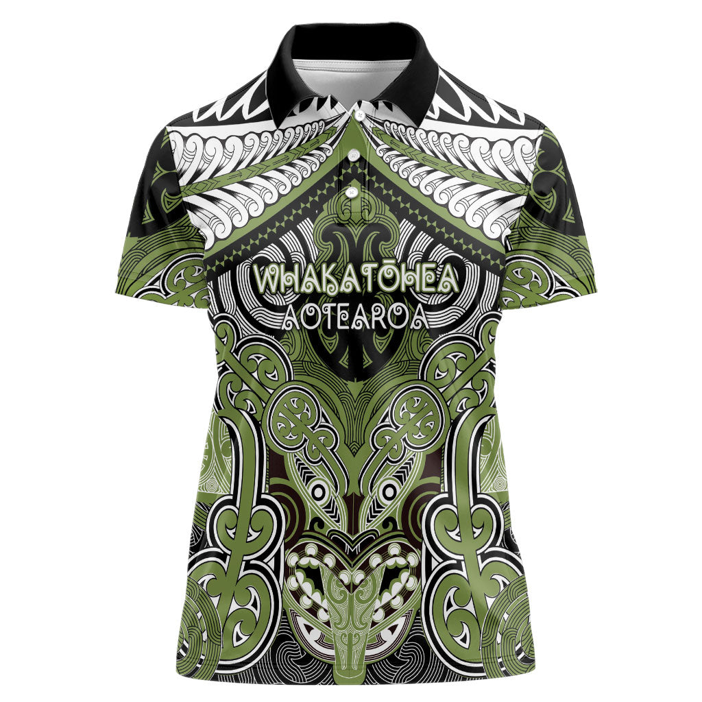 Aotearoa Iwi Whakatohea Personalised Women Polo Shirt Maori Kowhaiwhai Pattern LT19 Female Olive Green - Polynesian Pride