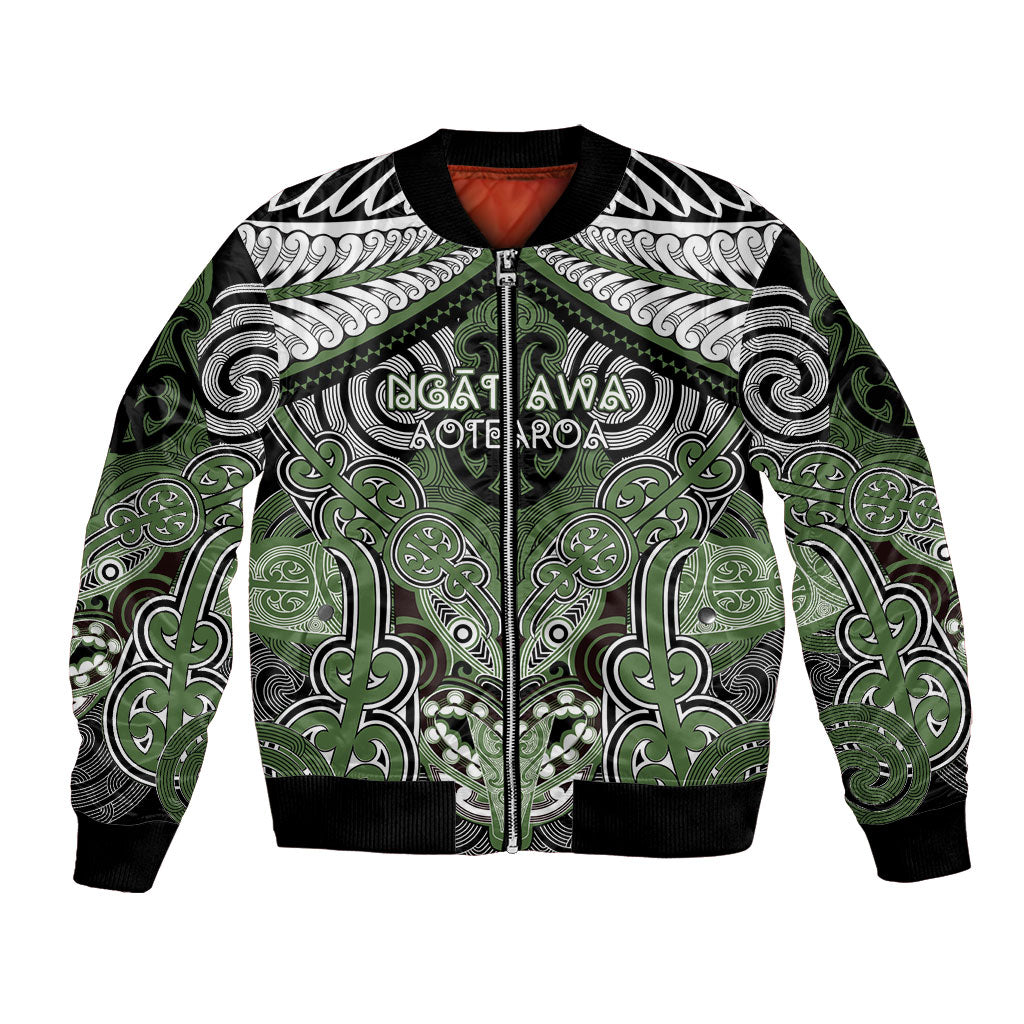 Aotearoa Iwi Ngati Awa Personalised Bomber Jacket Maori Kowhaiwhai Pattern LT19 Unisex Green - Polynesian Pride