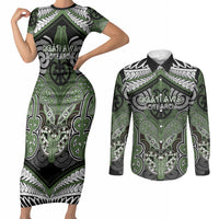 Aotearoa Iwi Ngati Awa Personalised Couples Matching Short Sleeve Bodycon Dress and Long Sleeve Button Shirt Maori Kowhaiwhai Pattern