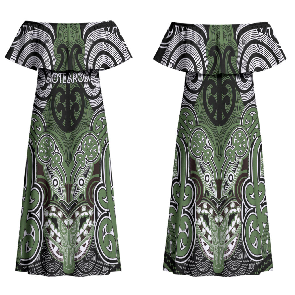 Aotearoa Iwi Ngati Awa Personalised Family Matching Off Shoulder Maxi Dress and Hawaiian Shirt Maori Kowhaiwhai Pattern