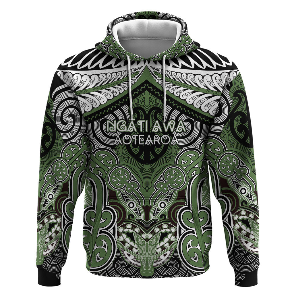 Aotearoa Iwi Ngati Awa Personalised Hoodie Maori Kowhaiwhai Pattern LT19 Pullover Hoodie Green - Polynesian Pride
