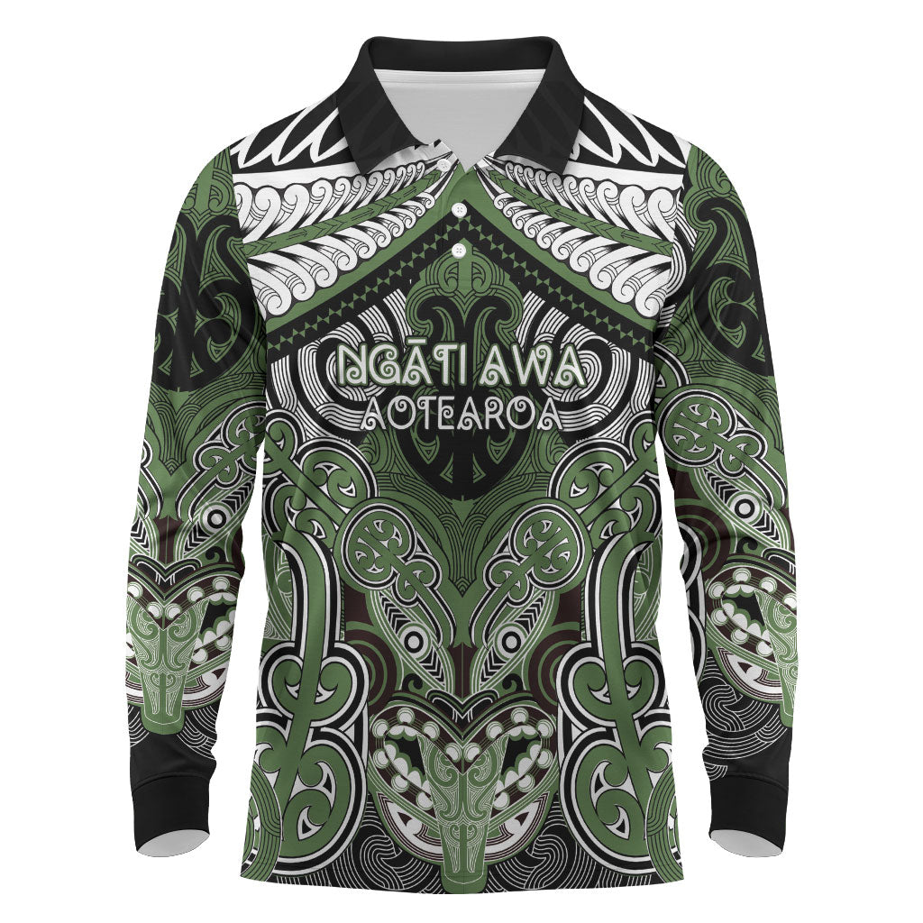 Aotearoa Iwi Ngati Awa Personalised Long Sleeve Polo Shirt Maori Kowhaiwhai Pattern LT19 Green - Polynesian Pride