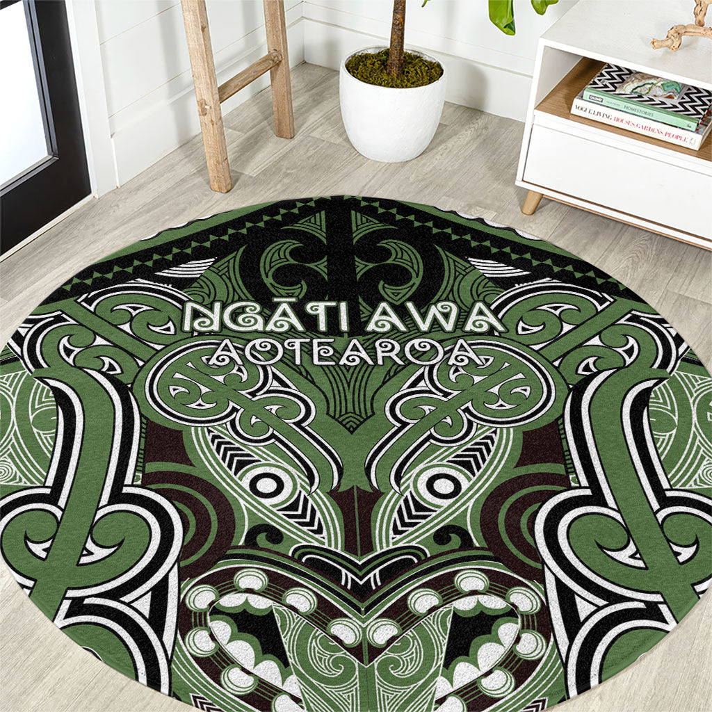 Aotearoa Iwi Ngati Awa Round Carpet Maori Kowhaiwhai Pattern LT19 Green - Polynesian Pride